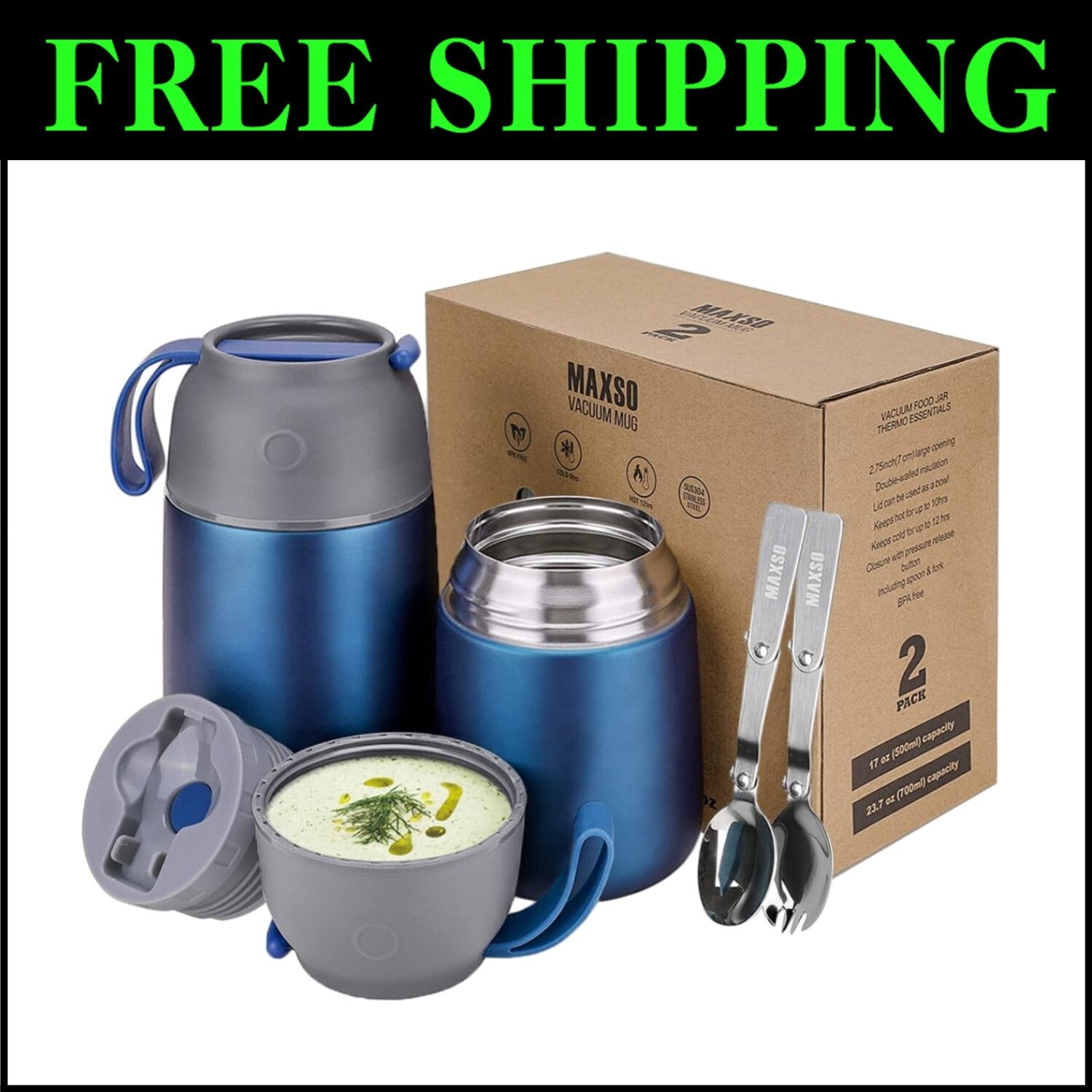 Stainless Steel Vacuum Food Jars - Keep Meals Hot & Cold for 24 Hours