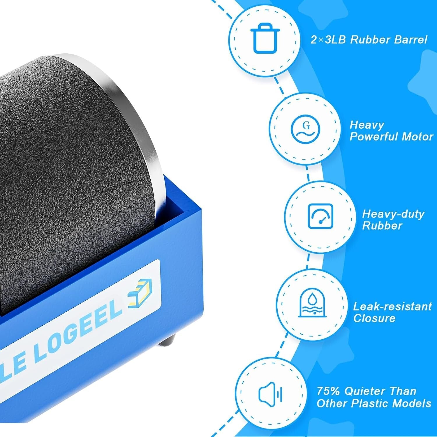 Compact 6LB Rock Tumbler With Rubber Barrels - Ideal for Polished Gem Projects