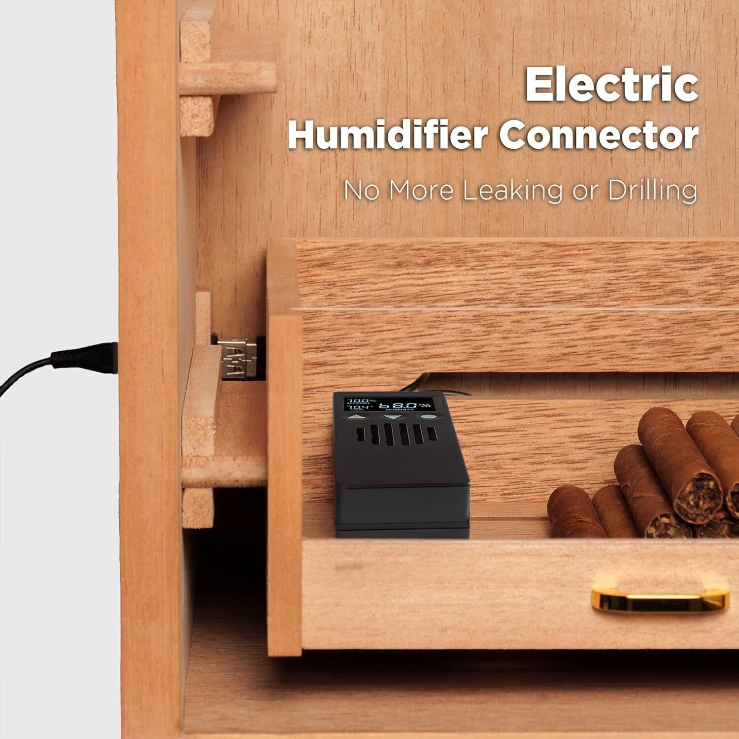 Premium 250-Cigar Capacity Humidor with Crystal Humidifiers & Digital Hygrometer