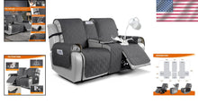 Load image into Gallery viewer, Charcoal Gray Waterproof Loveseat Recliner Cover with Console for Pet Protection