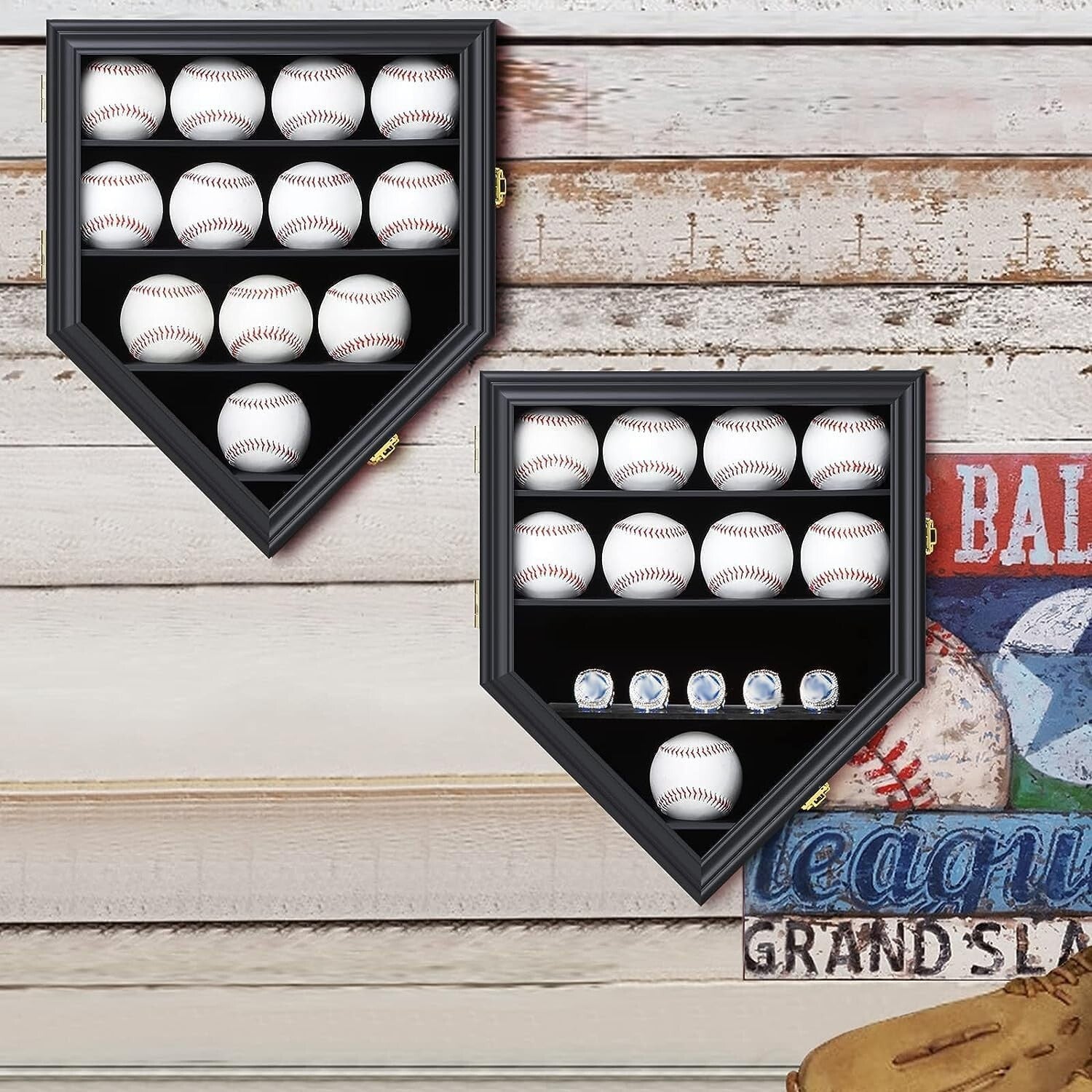 Exquisite Shatterproof Baseball Wall Mount Display Case - Holds 12 Balls & Rings