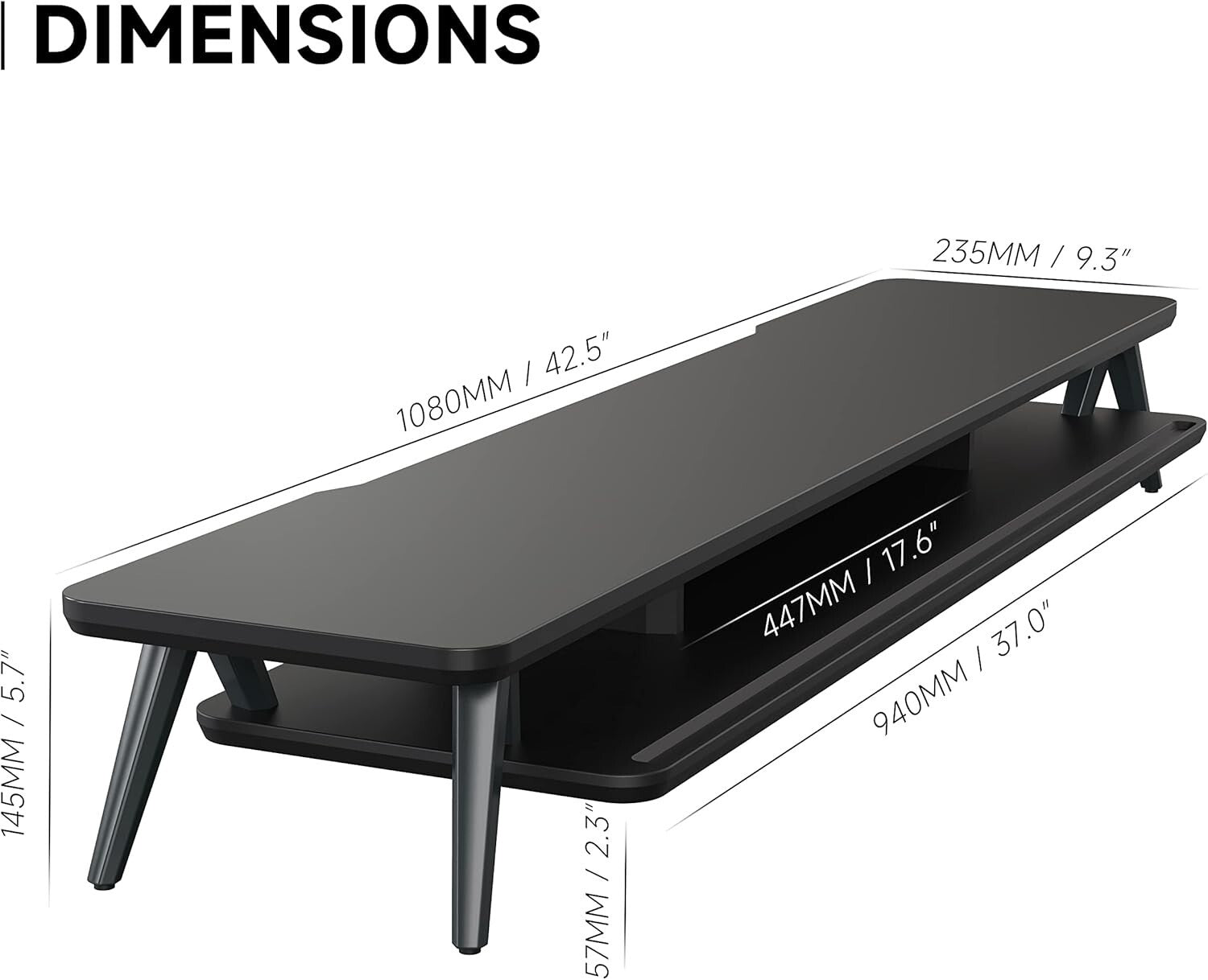 42.5 Inch Ergonomic Dual Monitor Riser - Stylish Desktop Organizer with Storage