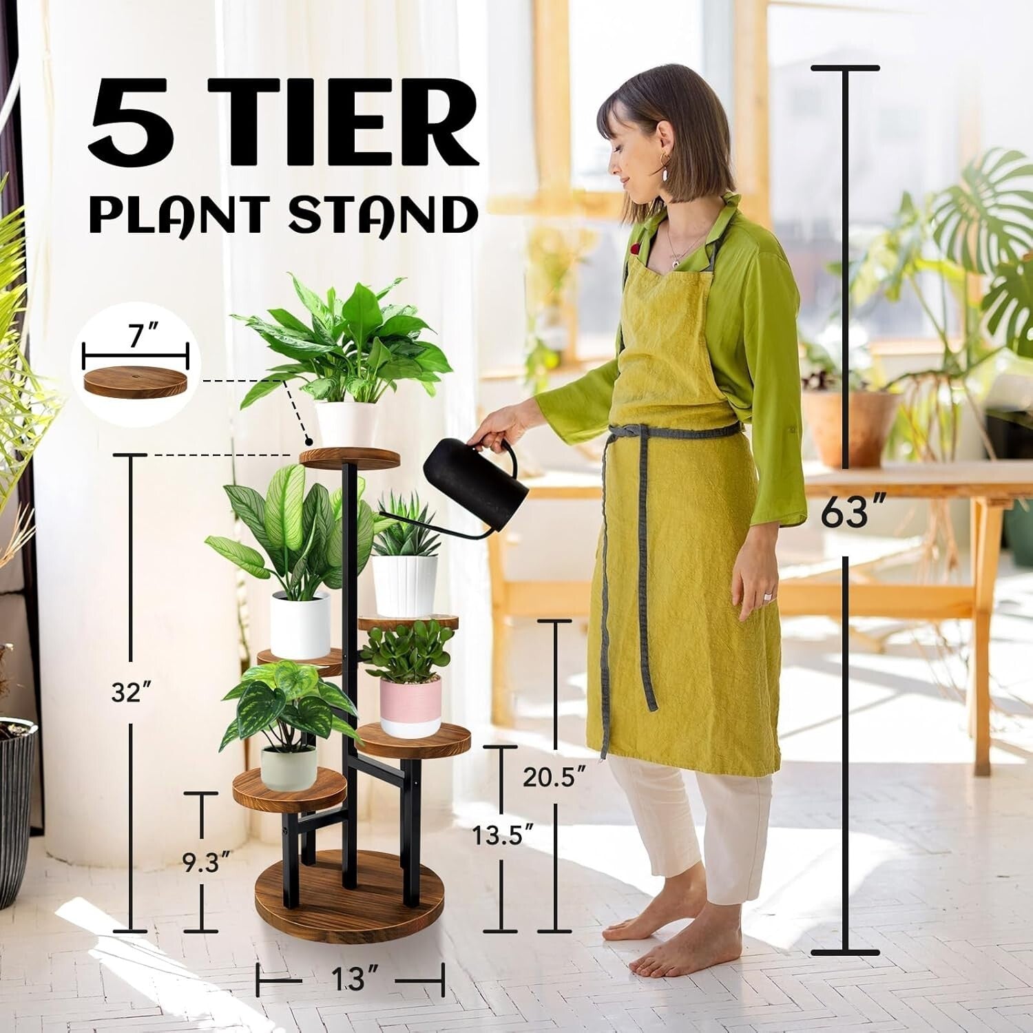 5-Tier Plant Stand - Elegant Metal & Wood Display Rack for Indoor Outdoor Use