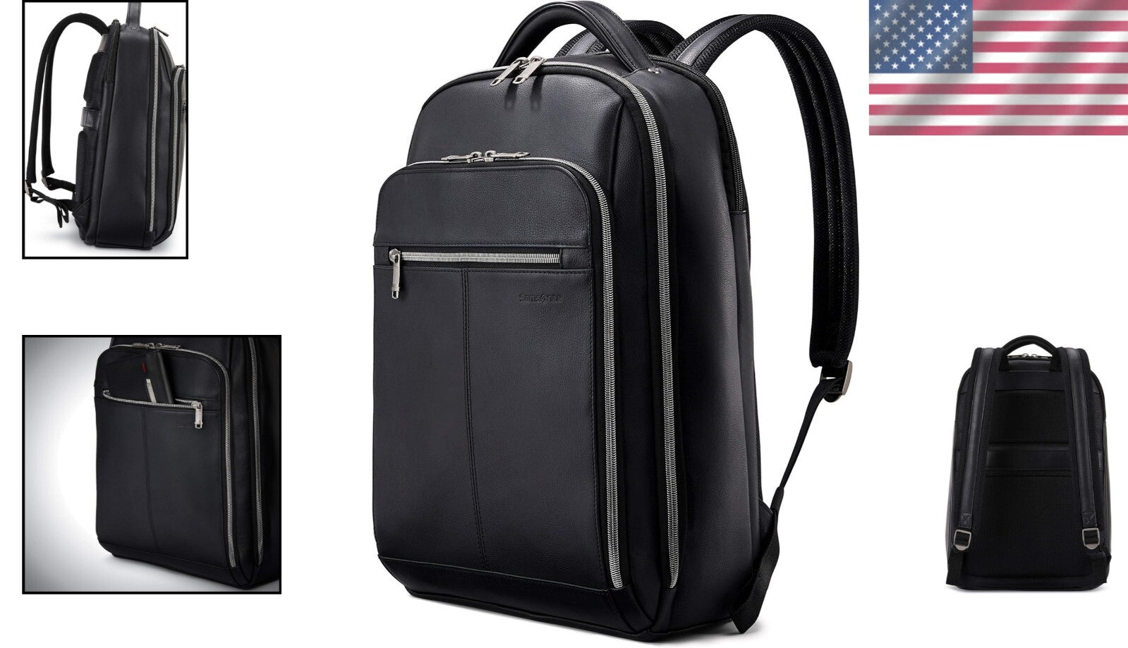 Classic Black Leather Laptop Backpack - Stylish & Spacious for Professionals