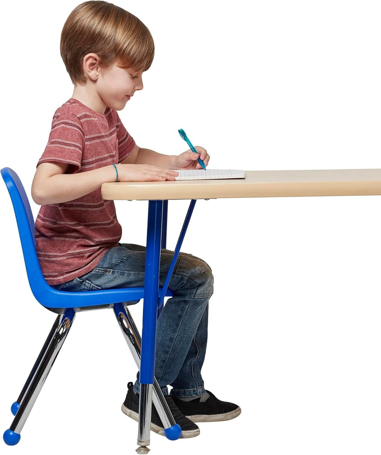 Durable 12" School Stack Chair Set - 6 Blue Seats with Smooth Ball Glides