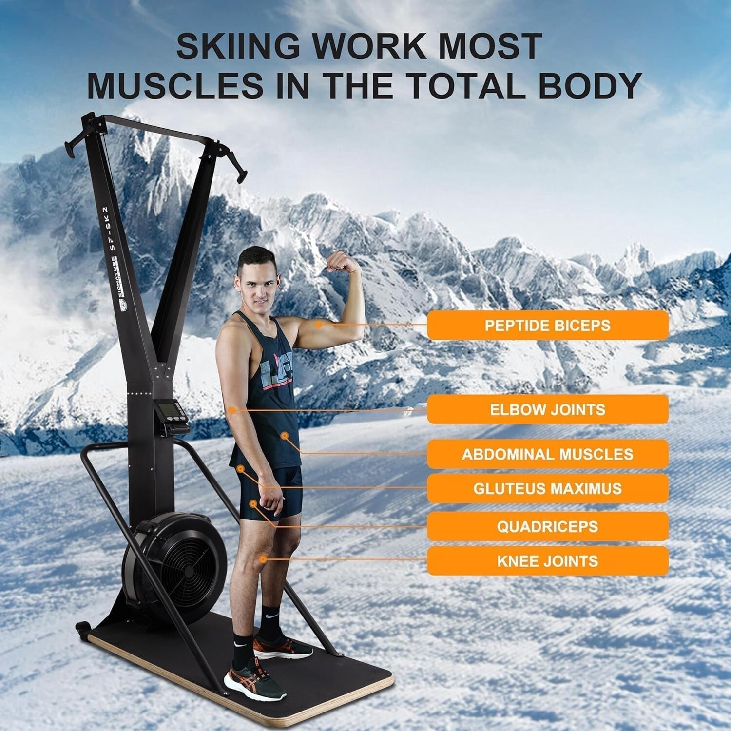 Adjustable 10-Speed Ski Training Machine with Ergonomic Handles and Display