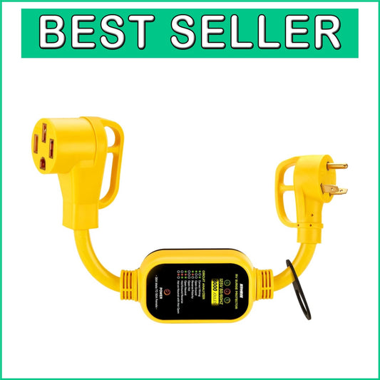 Ergonomic 30 Amp to 50 Amp RV Power Adapter with Surge Protection and Analyzer