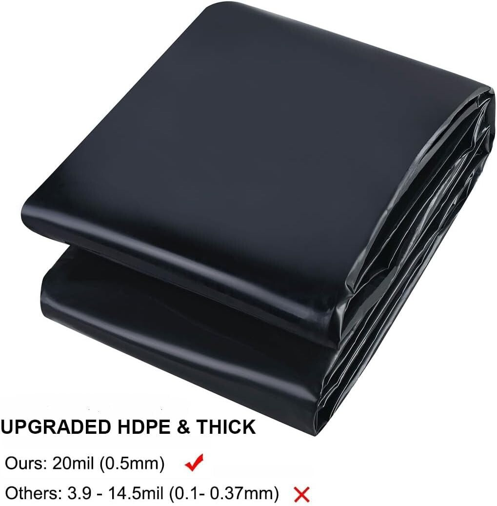 Multi-Functional 20 x 25ft Pond Liner - Puncture & UV Resistant for Outdoor Use