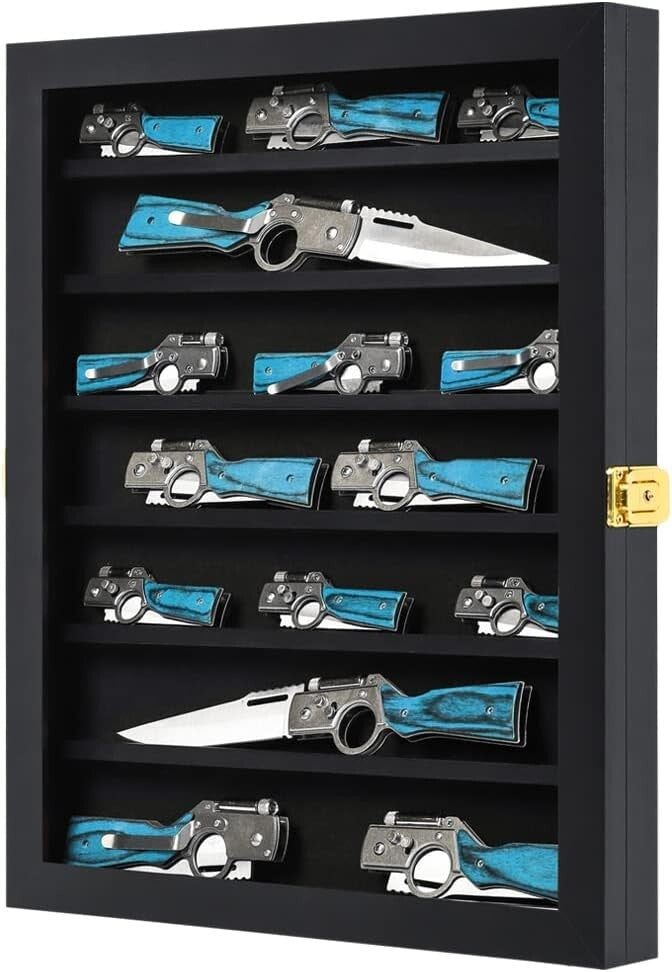 Elegant Knife Display Cabinet with 7 Removable Shelves - Black Velvet Lining