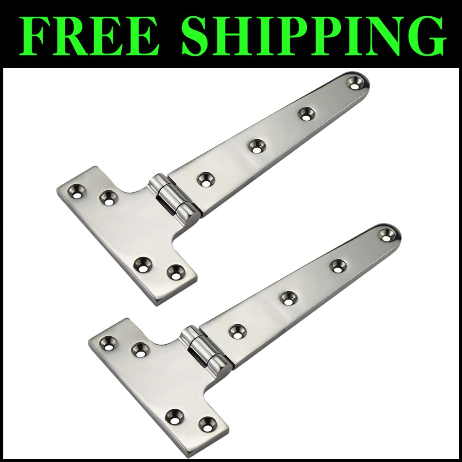 8" Heavy Duty Cast Strap Hinges - 316 Stainless Steel Marine Grade, Set of 2
