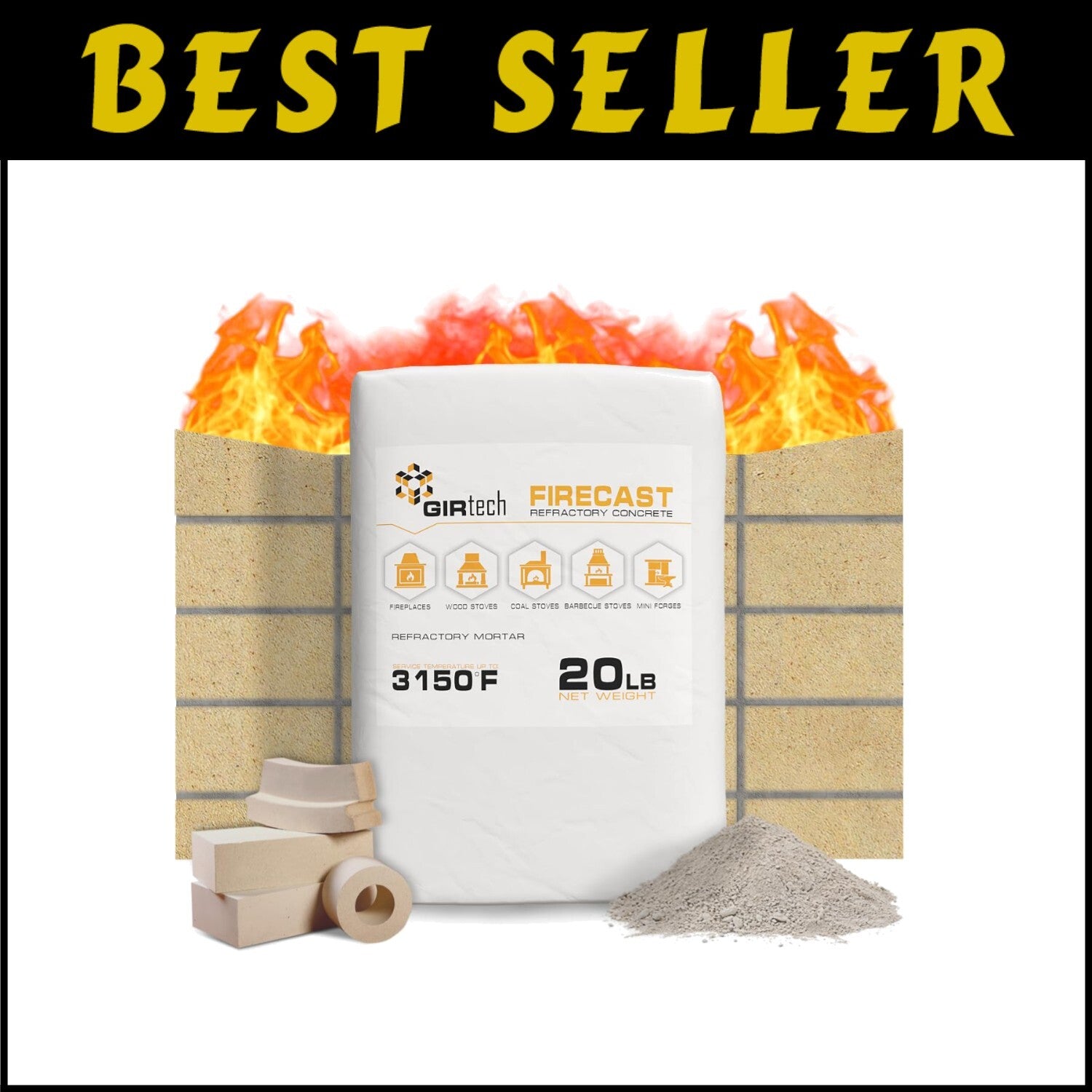 FireCast High-Temperature Refractory Cement for Pizza Ovens and Forges - 20 Lbs