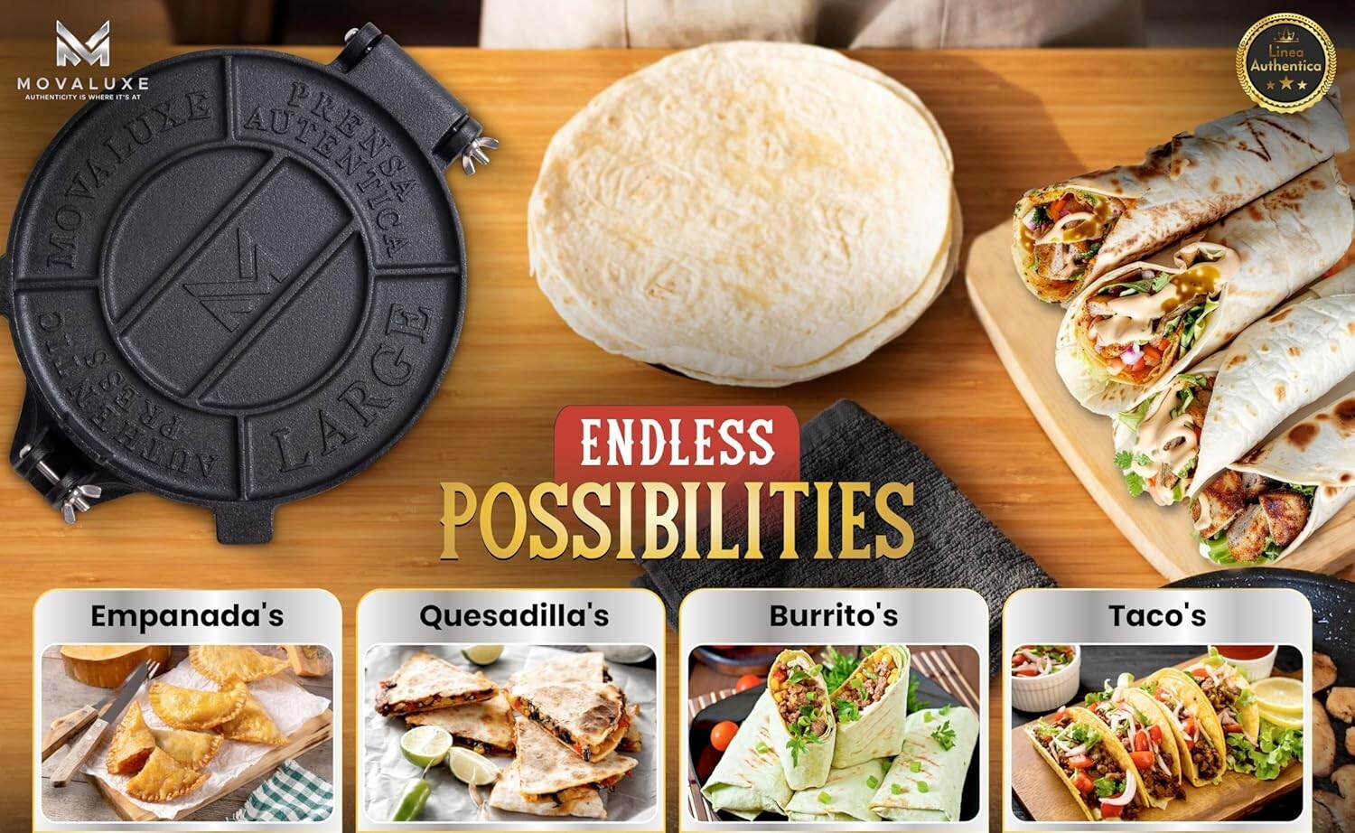 Elegant 8-Inch Tortilla Press Gift Set with Warmer, Holders & Cooking Essentials