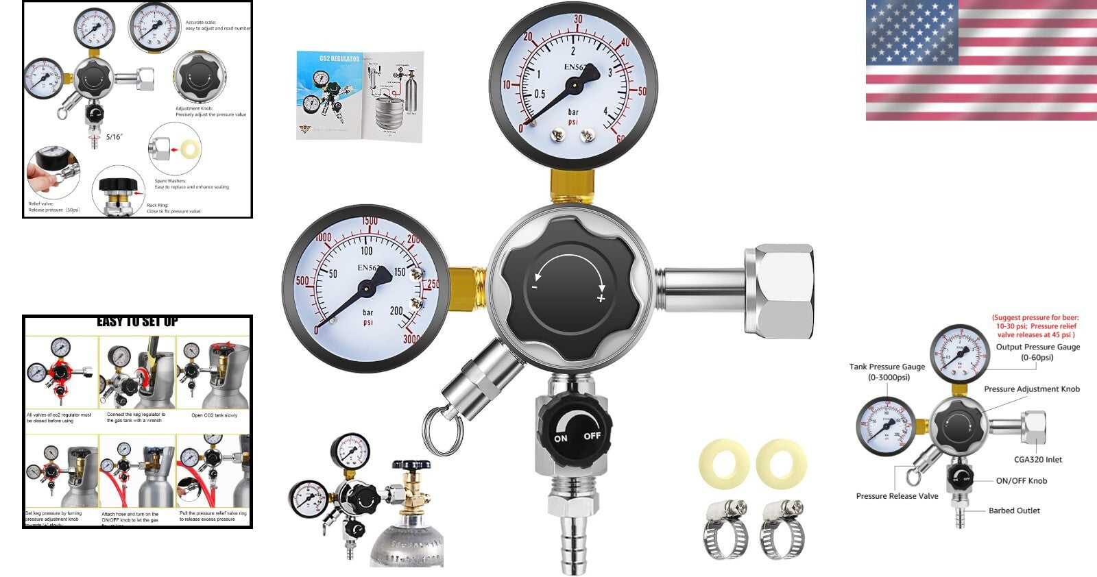 Professional Grade CO2 Regulator for Kegerators - 0-60 PSI Adjustable Control