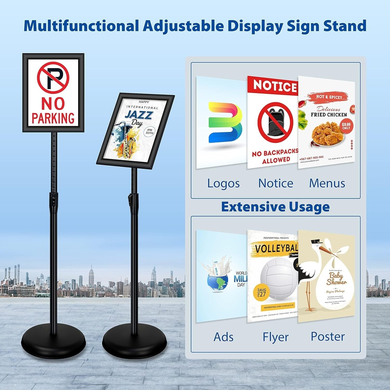 6-Pack Adjustable Height Poster Sign Stands - Heavy Duty & Stylish Display S