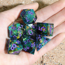Load image into Gallery viewer, Handmade Peachy Galaxy Turquoise DND Dice Set - Unique Polyhedral Collection