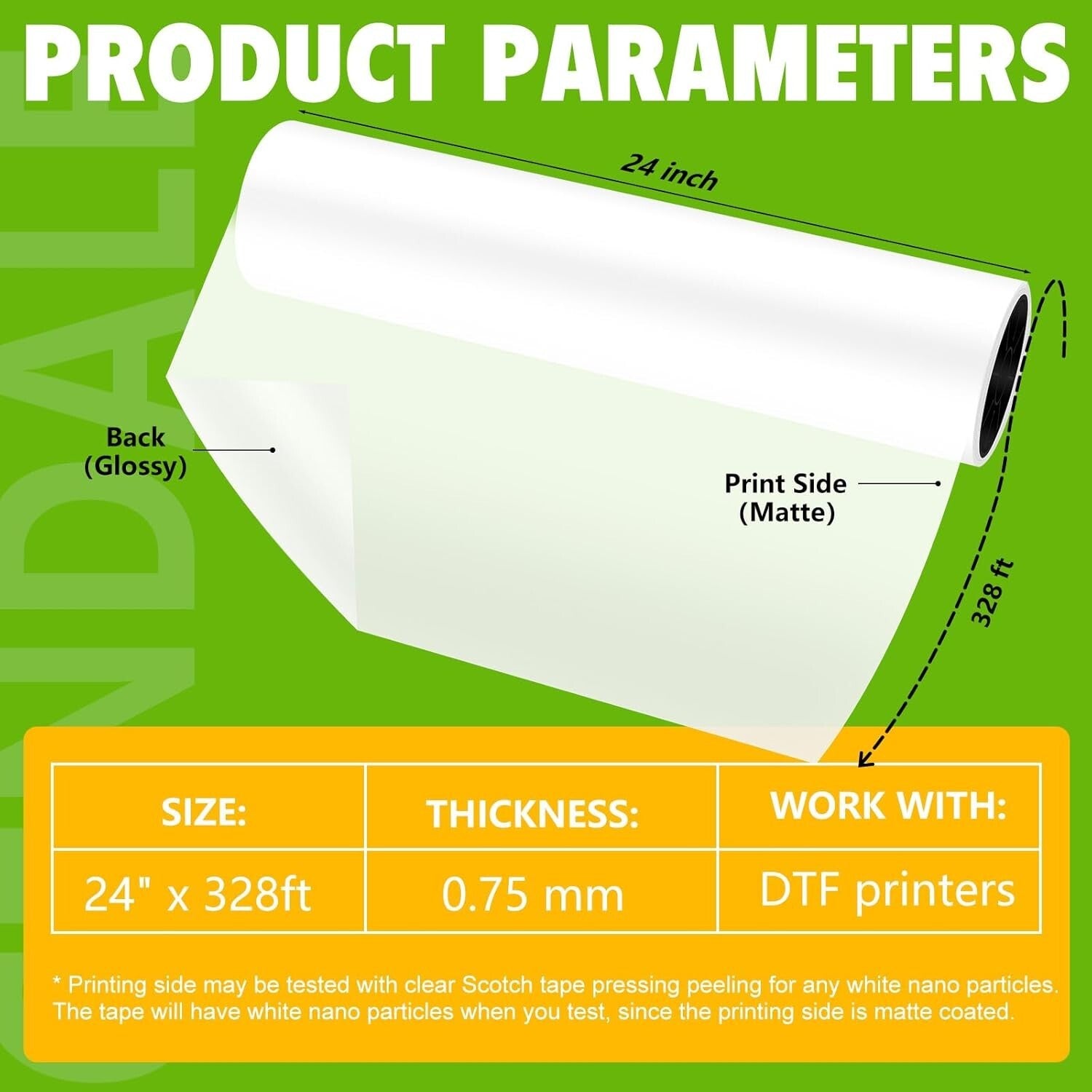 Premium Double-Sided DTF Transfer Film Roll 24" x 328ft for Vibrant Prints