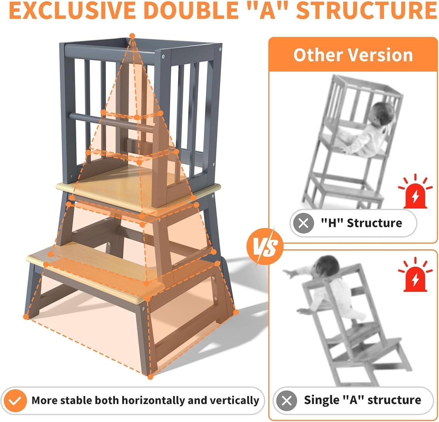 Child-Friendly Kitchen Stool with Non-Toxic Safety Features - 2025 Gray Design