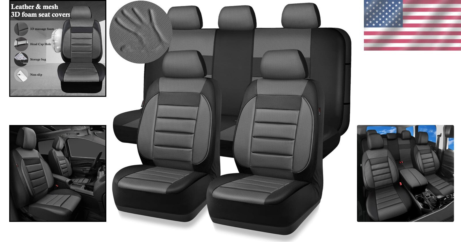 Elegant Gray & Black Leather Seat Covers for SUVs, Sedans & Vans – Full Coverage