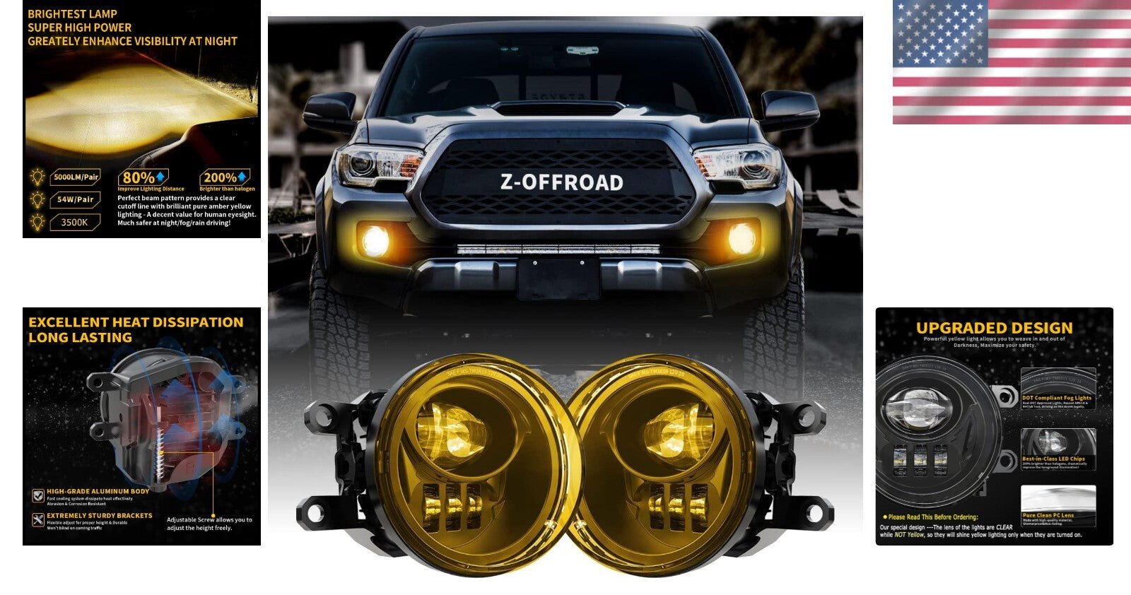 Easy Install Clear Lens Yellow LED Fog Lights for 2016-2022 Toyota Tacoma & More