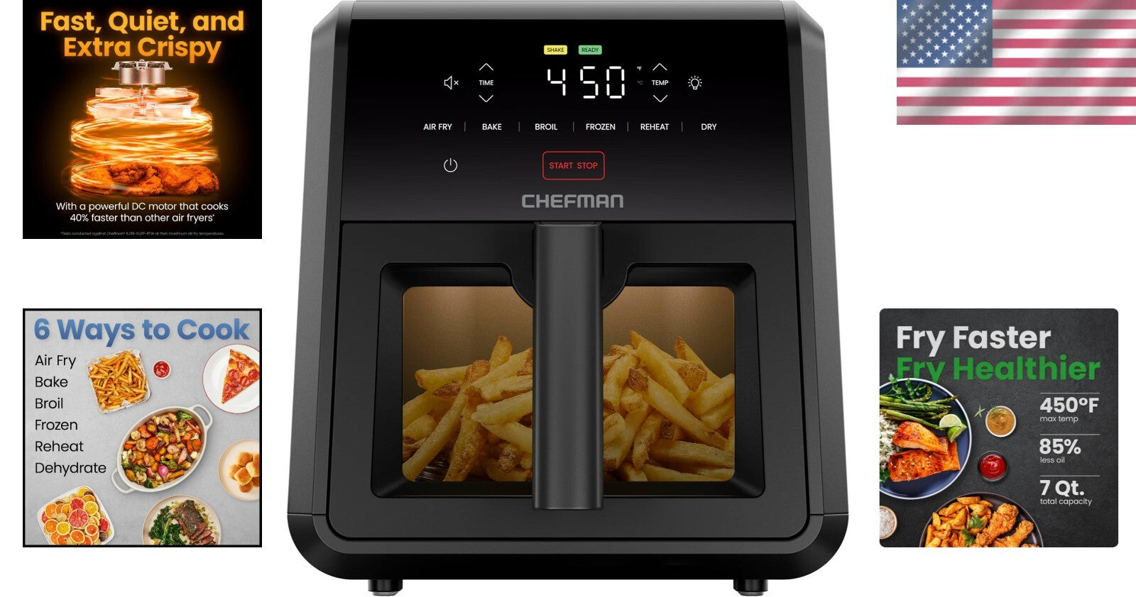 7-Qt High-Powered Air Fryer - Space-Saving, Touch Control for Crispy Meals