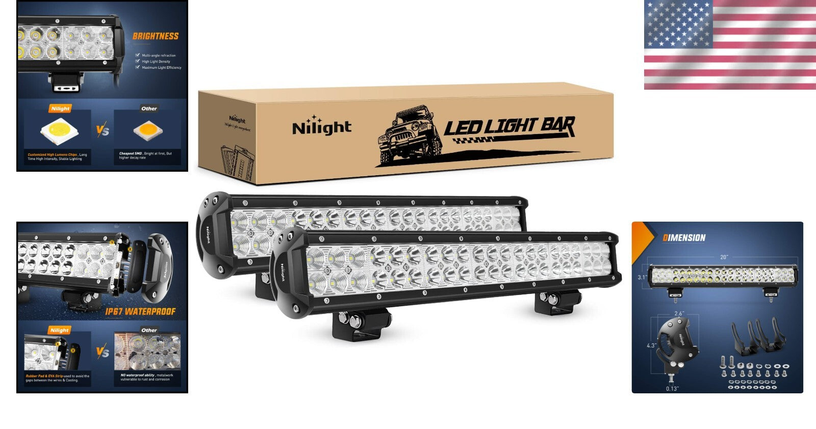 IP67 Waterproof Dual Beam 20" LED Light Bar Set - Perfect for Off-Road Lights