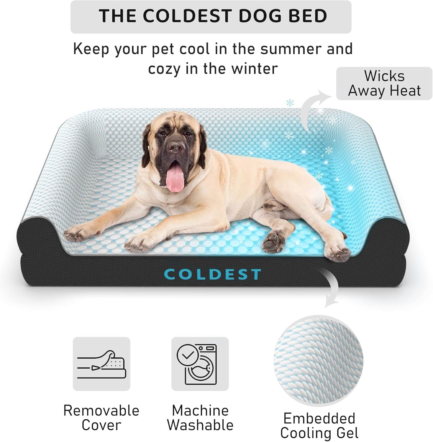 The Coldest Cozy - Medium Dog Bed with Cooling Gel, Anti-Slip & Water-Resistant