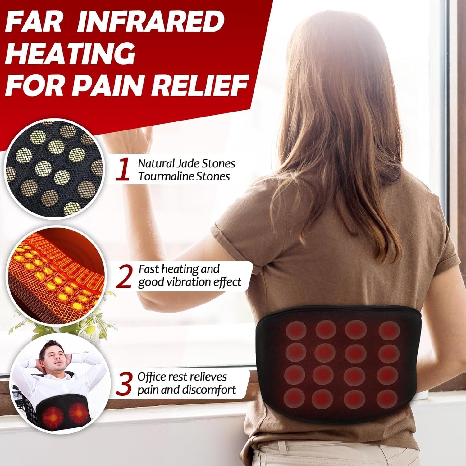 Far Infrared Vibrating Heating Pad - Custom Massage for Lower Back Pain Relief