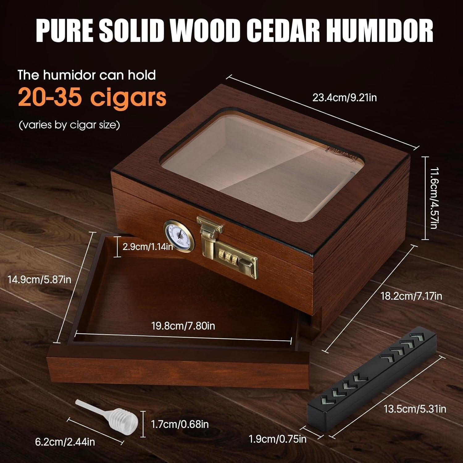 Stylish Desktop Cigar Box with Humidification & Security Features - Perfect Gift
