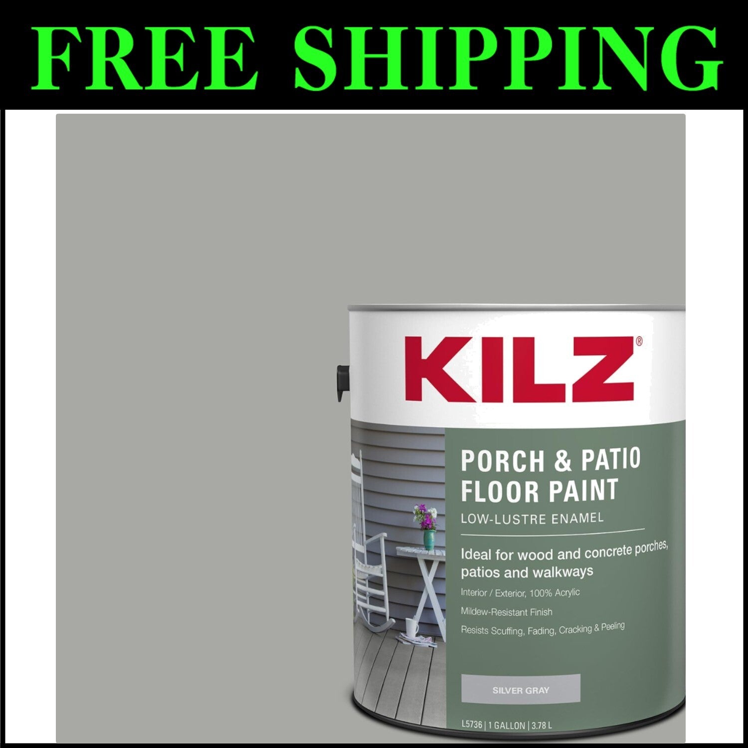1 Gallon Silver Gray Acrylic Latex Porch & Patio Floor Paint - Weather Resistant