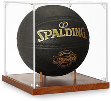 Load image into Gallery viewer, Elegant 10" Basketball Memorabilia Case - Acrylic with Solid Wood Tabletop Mount
