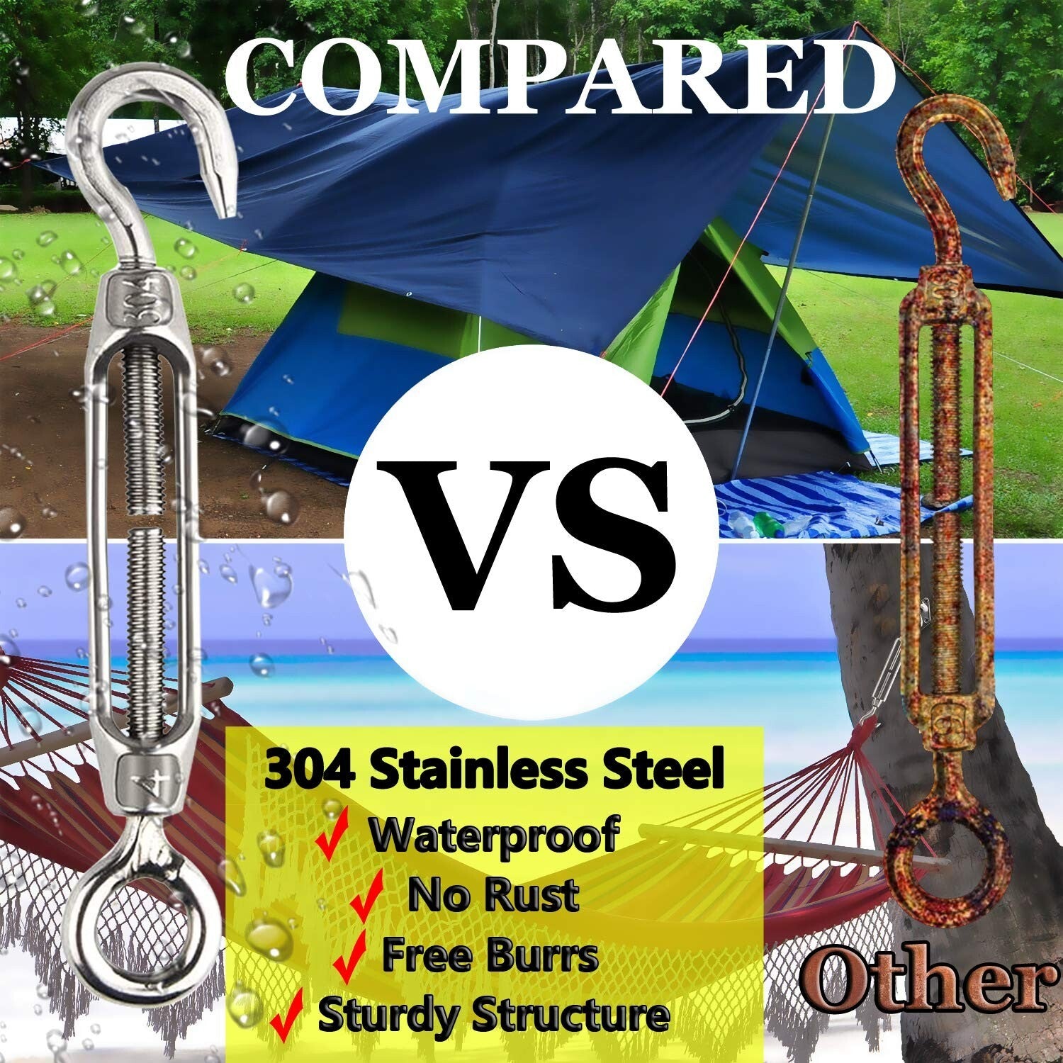 Durable 304 Stainless Steel Turnbuckles M10 - Heavy Duty Tensioners for Cables