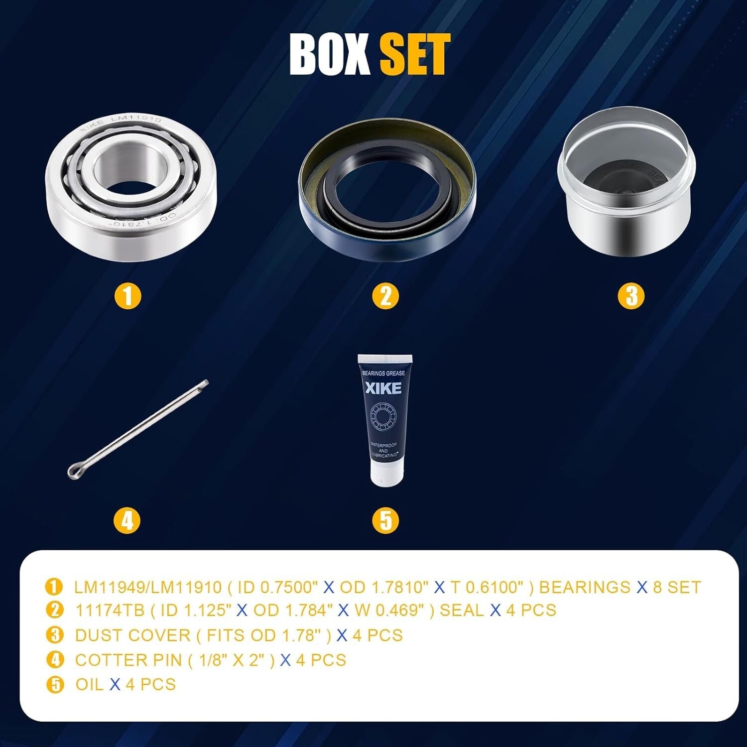 4-Piece Trailer Wheel Hub Kit for 3/4" Axles - LM11949/LM11910 Bearings Included