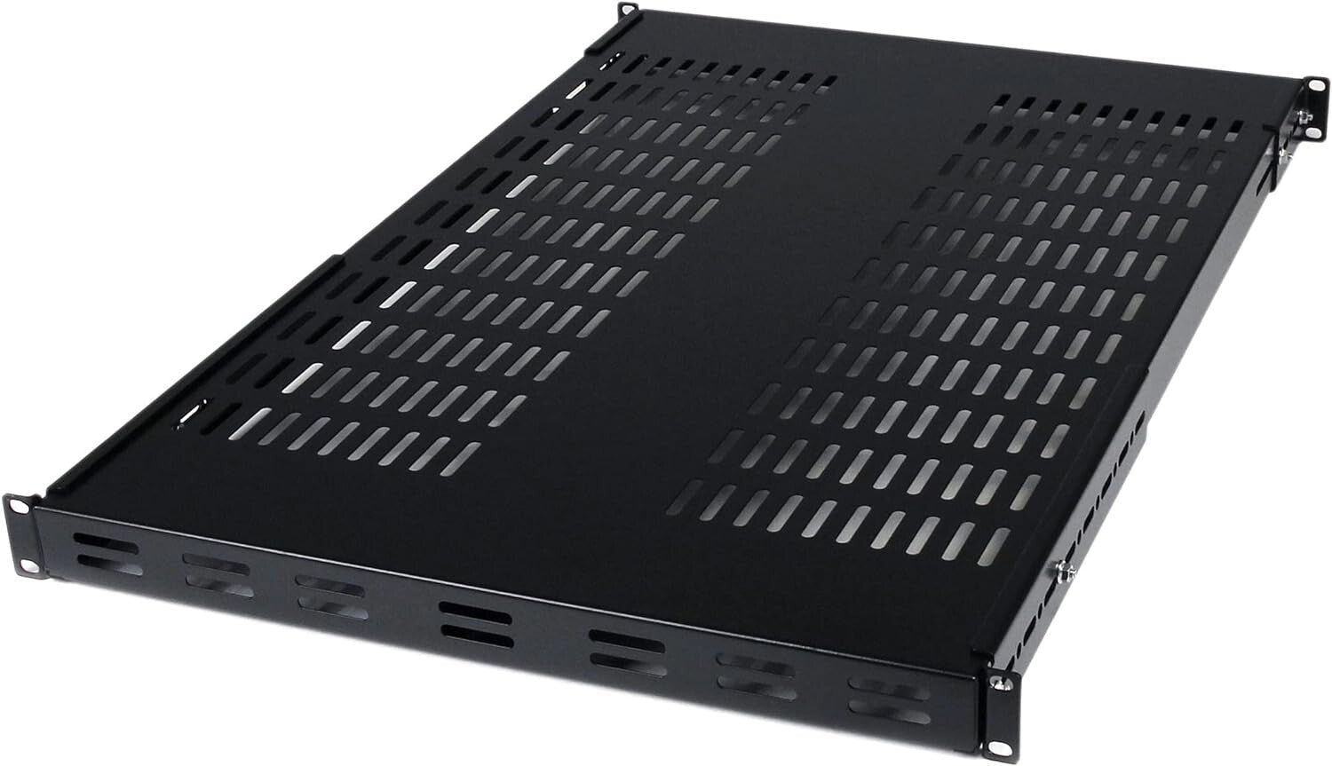 1U Vented Black Rack Shelf - Supports AV & Networking Equipment - 27.56in Depth