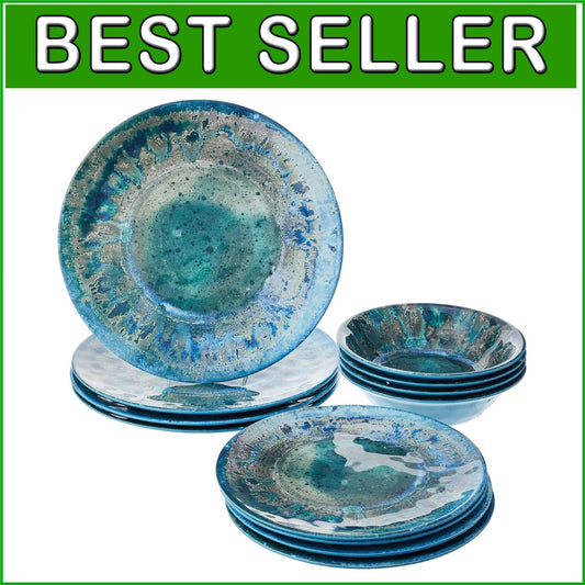 12-piece Dishwasher Safe Dinnerware Set – Vibrant Coastal Melamine Dishes