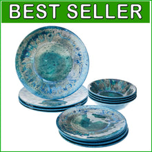 Load image into Gallery viewer, 12-piece Dishwasher Safe Dinnerware Set – Vibrant Coastal Melamine Dishes