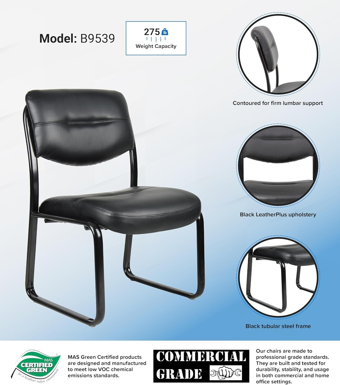 Upholstered Black Side Chair with Contoured Cushions – Ideal for Professionals
