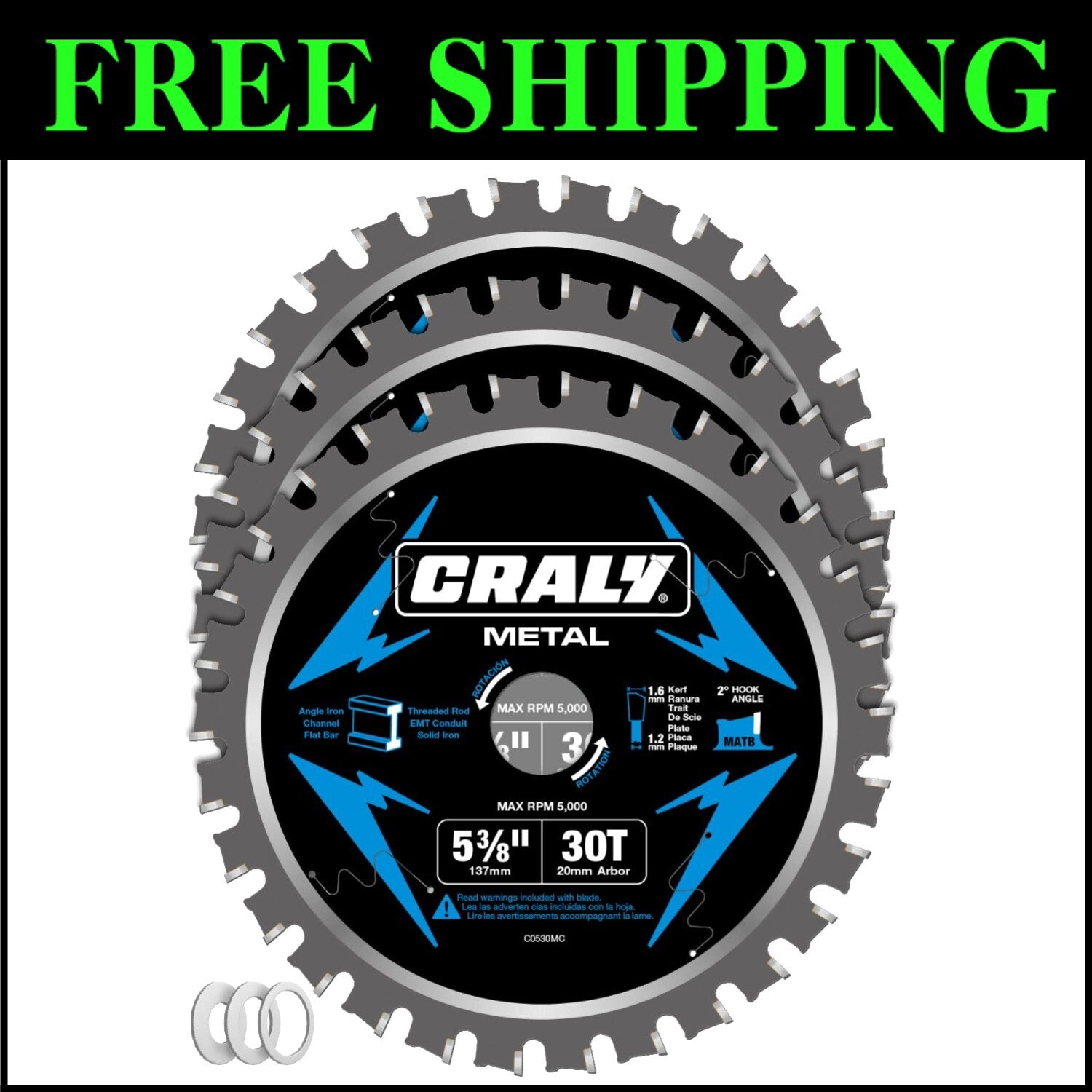 Carbide Tipped 30 Teeth Circular Saw Blade for Ferrous Metals - 5-3/8" 3-Pack