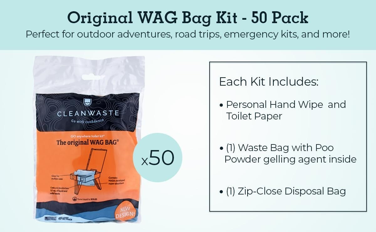 50-Pack Original Wag Bag Portable Toilet Kit with NASA Odor Control Powder
