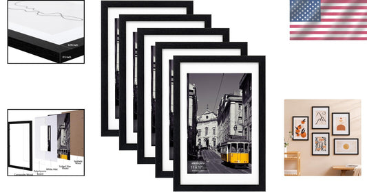Set of 5 Black 11x17 Picture Frames for Gallery Wall Decor - Versatile Display