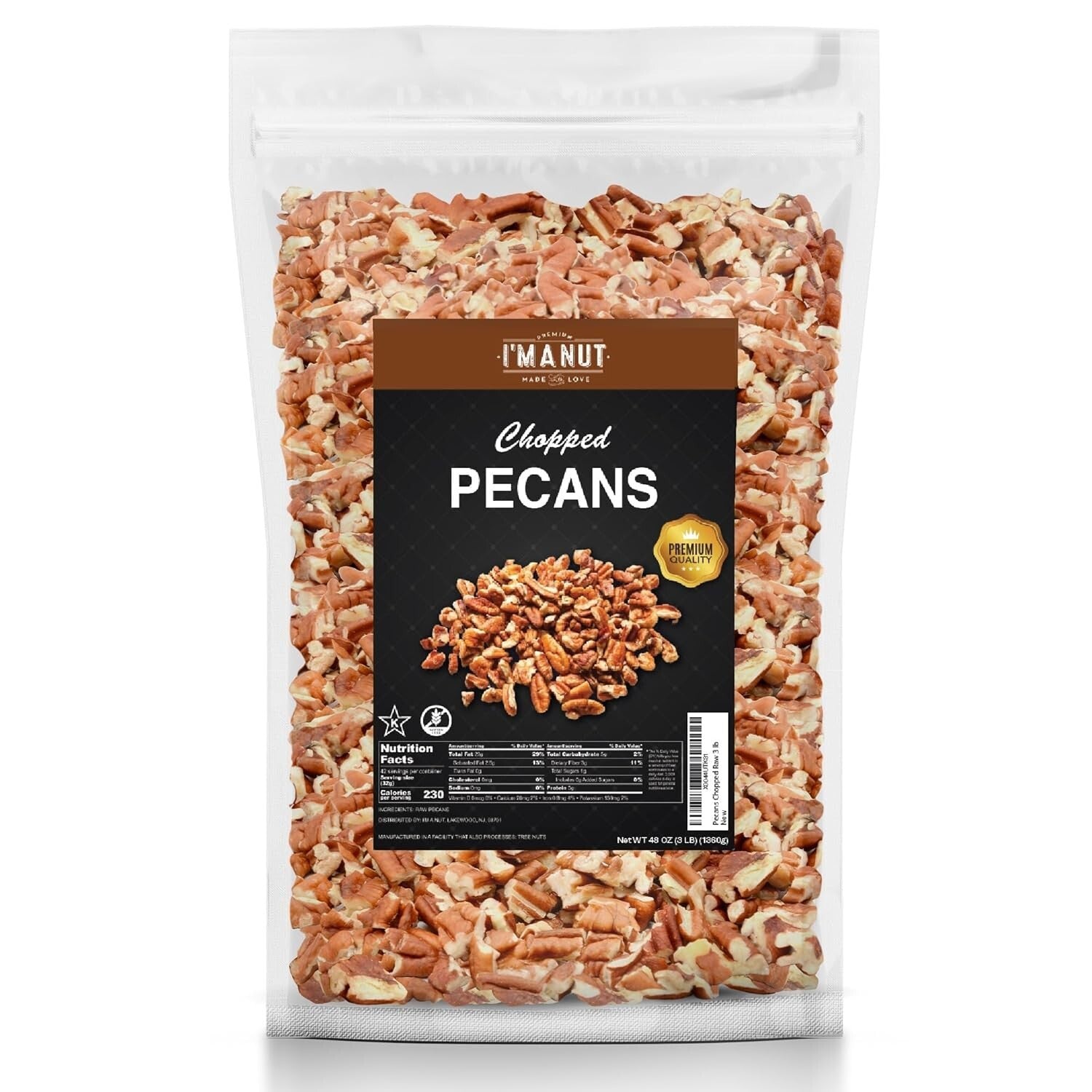 48 oz American-Grown Chopped Pecans - Fresh, Vegan, Resealable for Easy Snacking