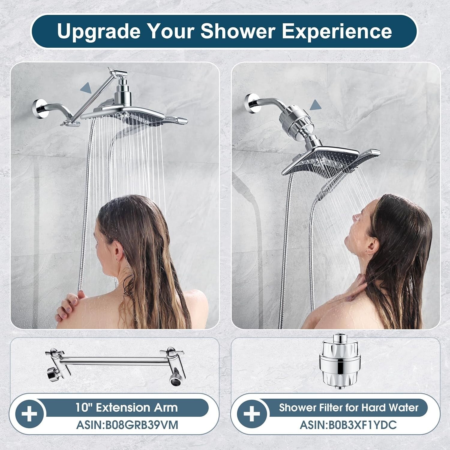 Stylish Dual Shower Head Set: Handheld & Rainfall with Tool-Free Installation