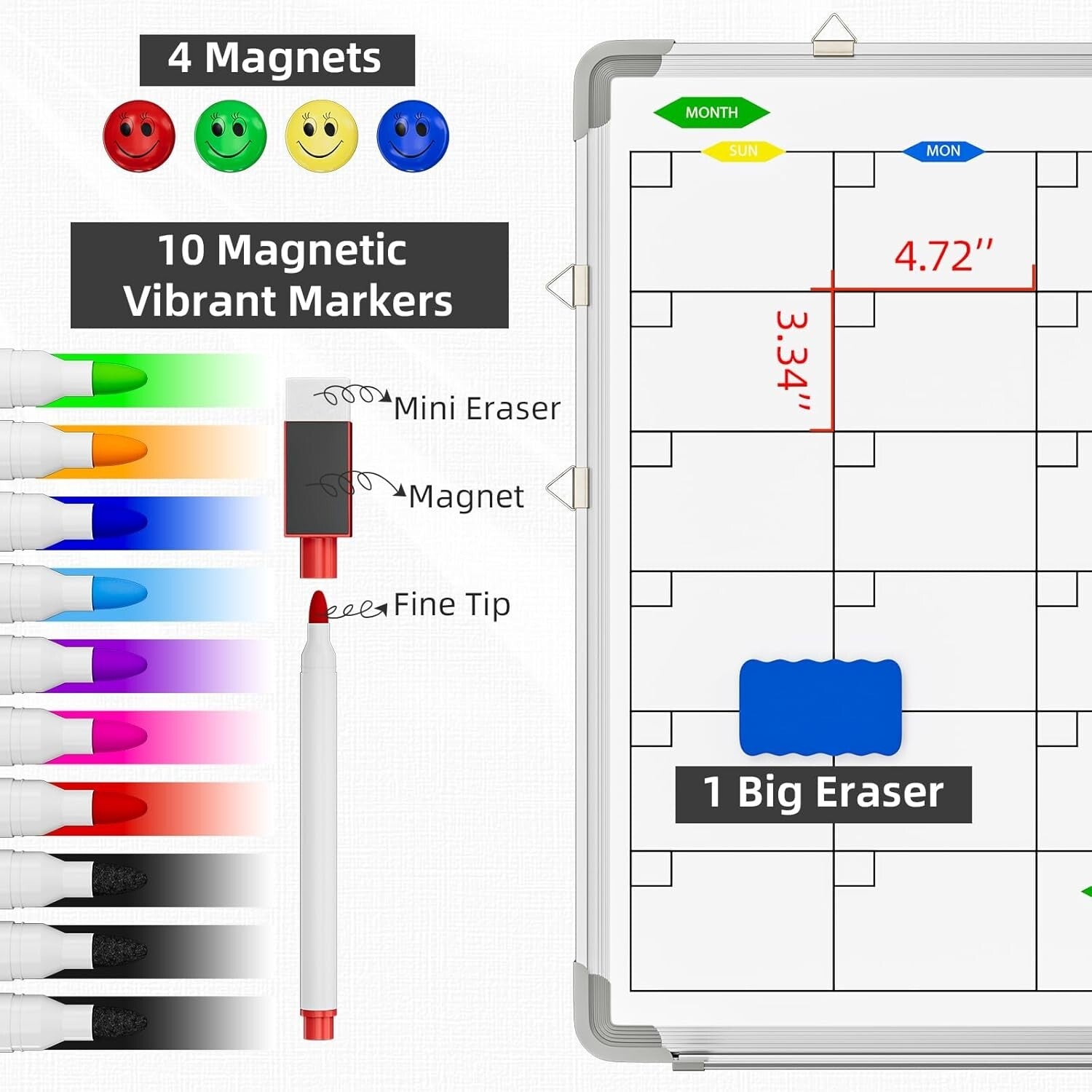 2-in-1 Magnetic Dry Erase Calendar and Blank Whiteboard for Creative Planning