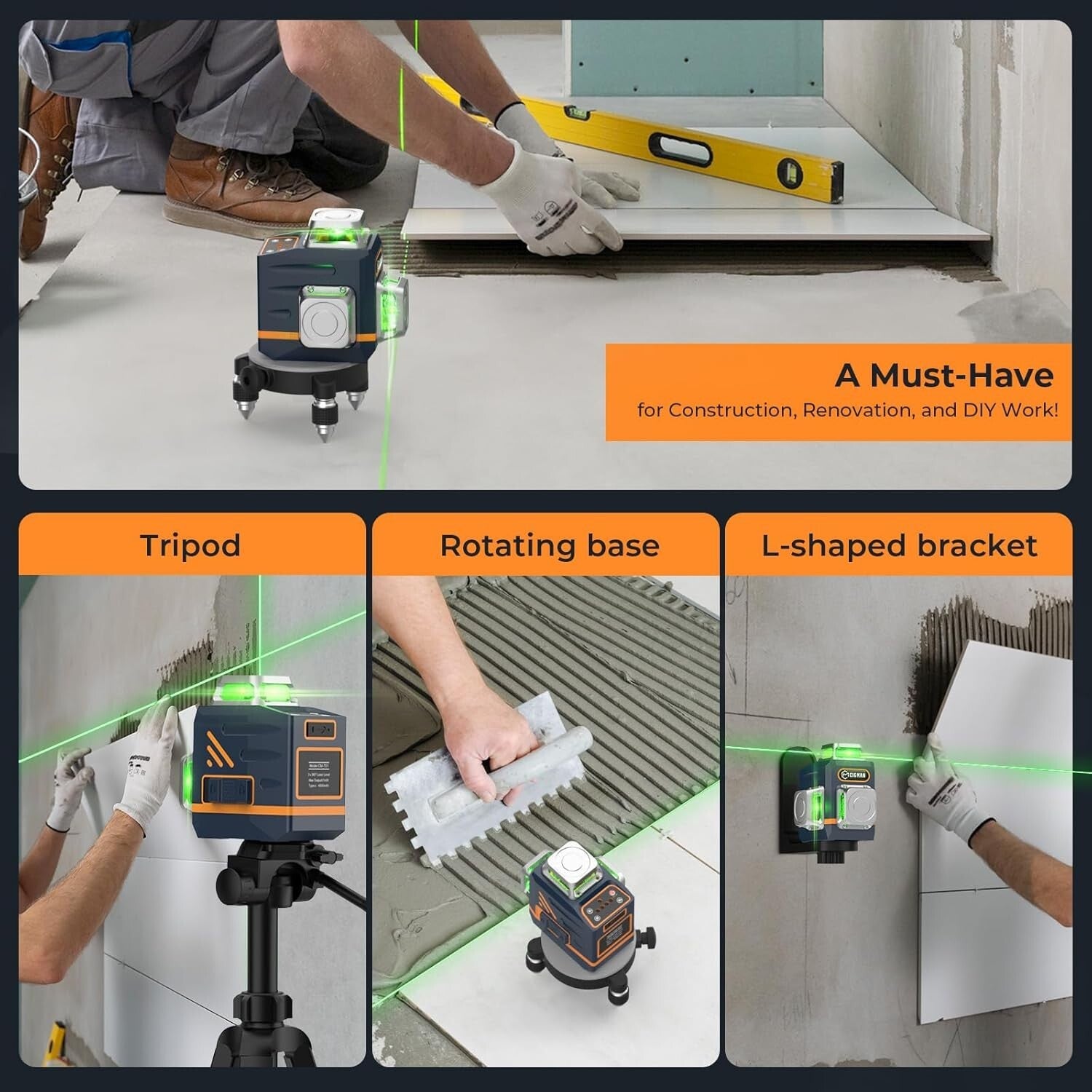 Precision 3D Green Laser Level with Tripod & Remote Control for DIY Projects