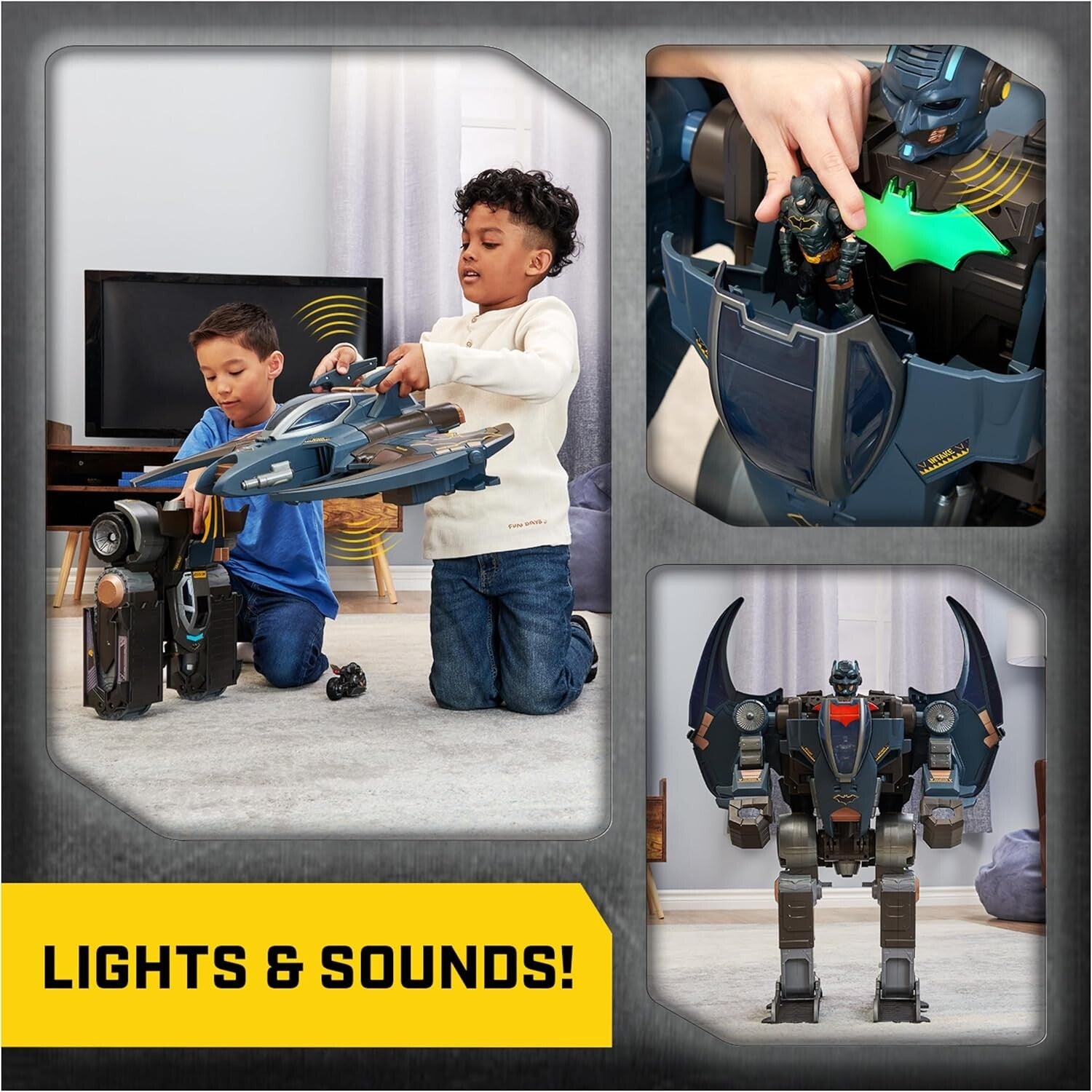 Epic 4-in-1 Gotham City Guardian Playset: Transforming Mech Batman with Lights