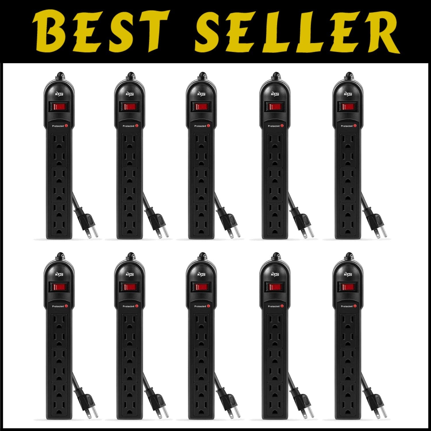 Compact 10-Pack 6-Outlet Surge Protectors with 2-Foot Cord – Always Prepared