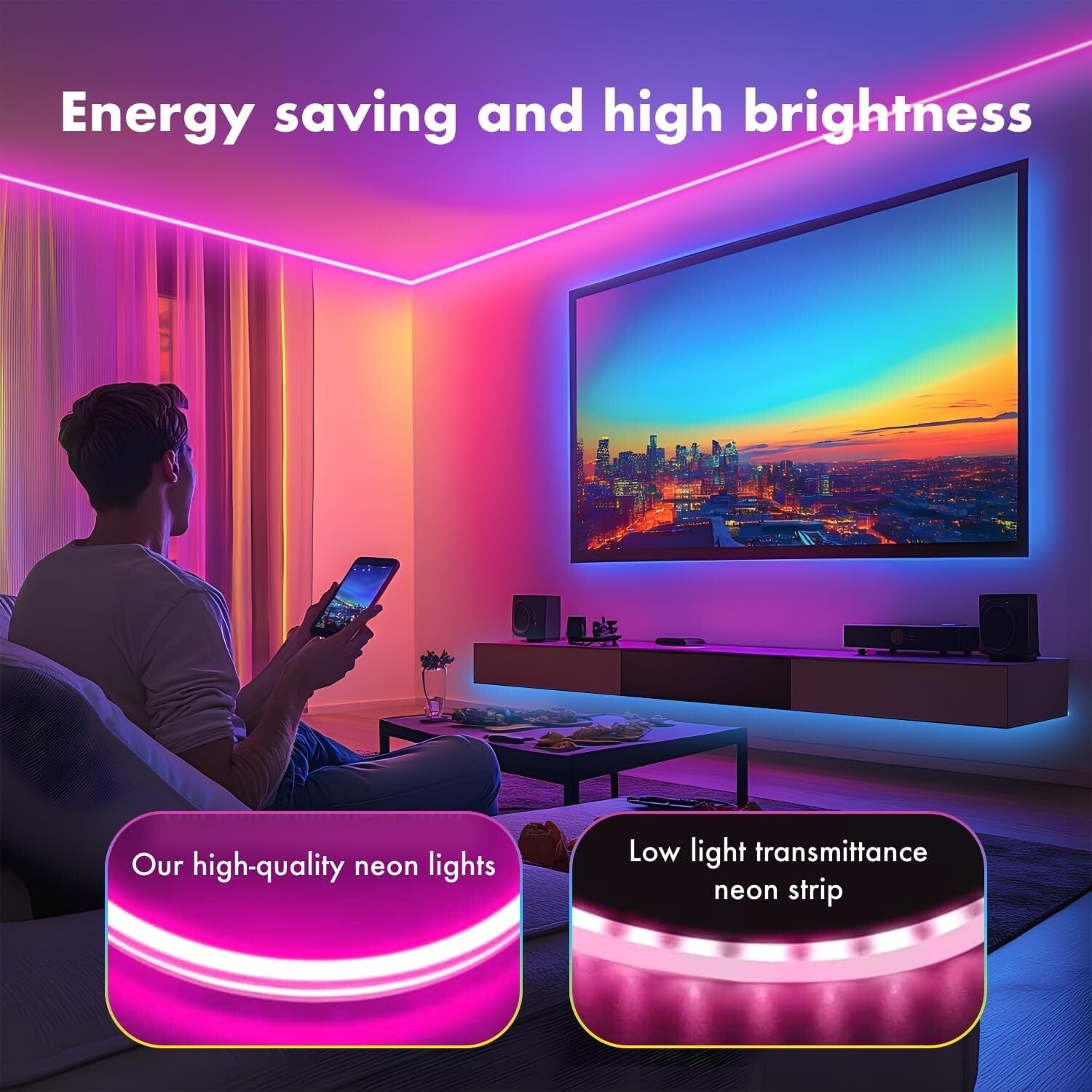 Cuttable Neon Rope Lights 100FT - App & Remote Control with 16 Million Colors