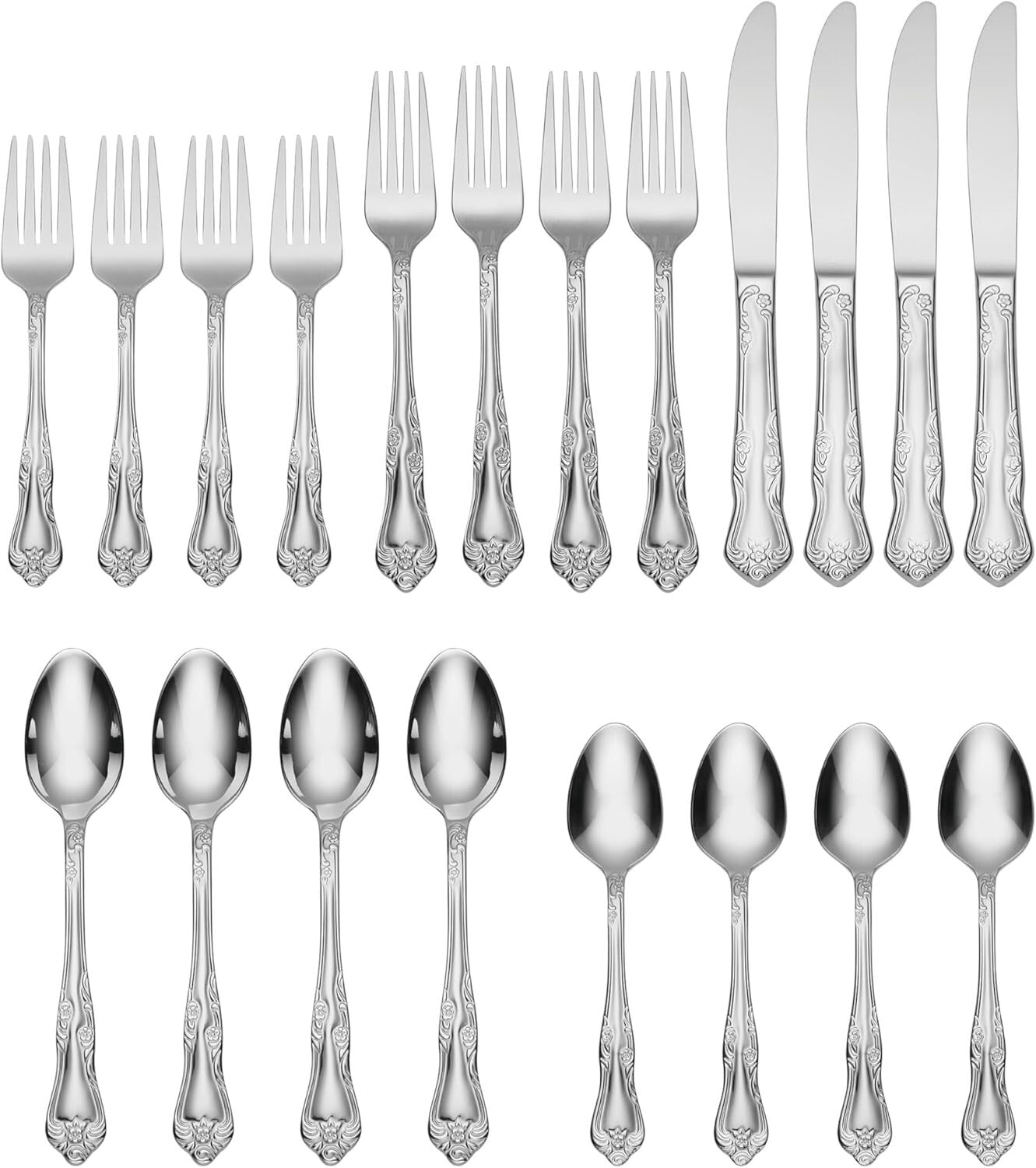 Durable 20 Piece Silver Flatware Set - Dishwasher Safe for Everyday Use