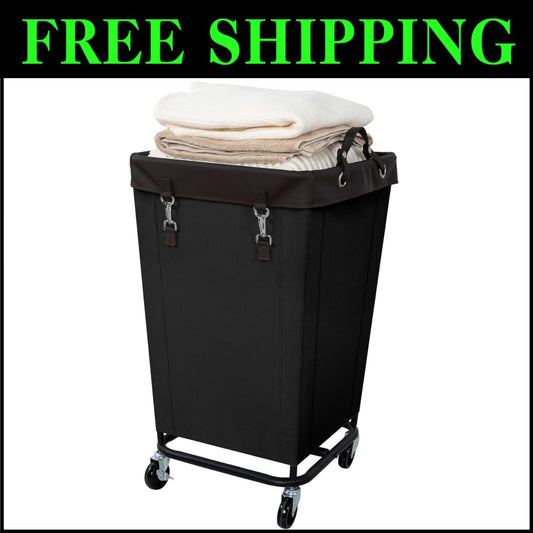 Large Capacity Black Laundry Hamper with Rolling Wheels - Easy Transport