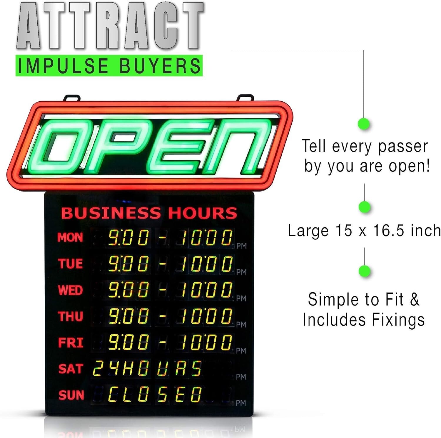 Customizable LED Open Sign with Business Hours - Attract Customers Boldly