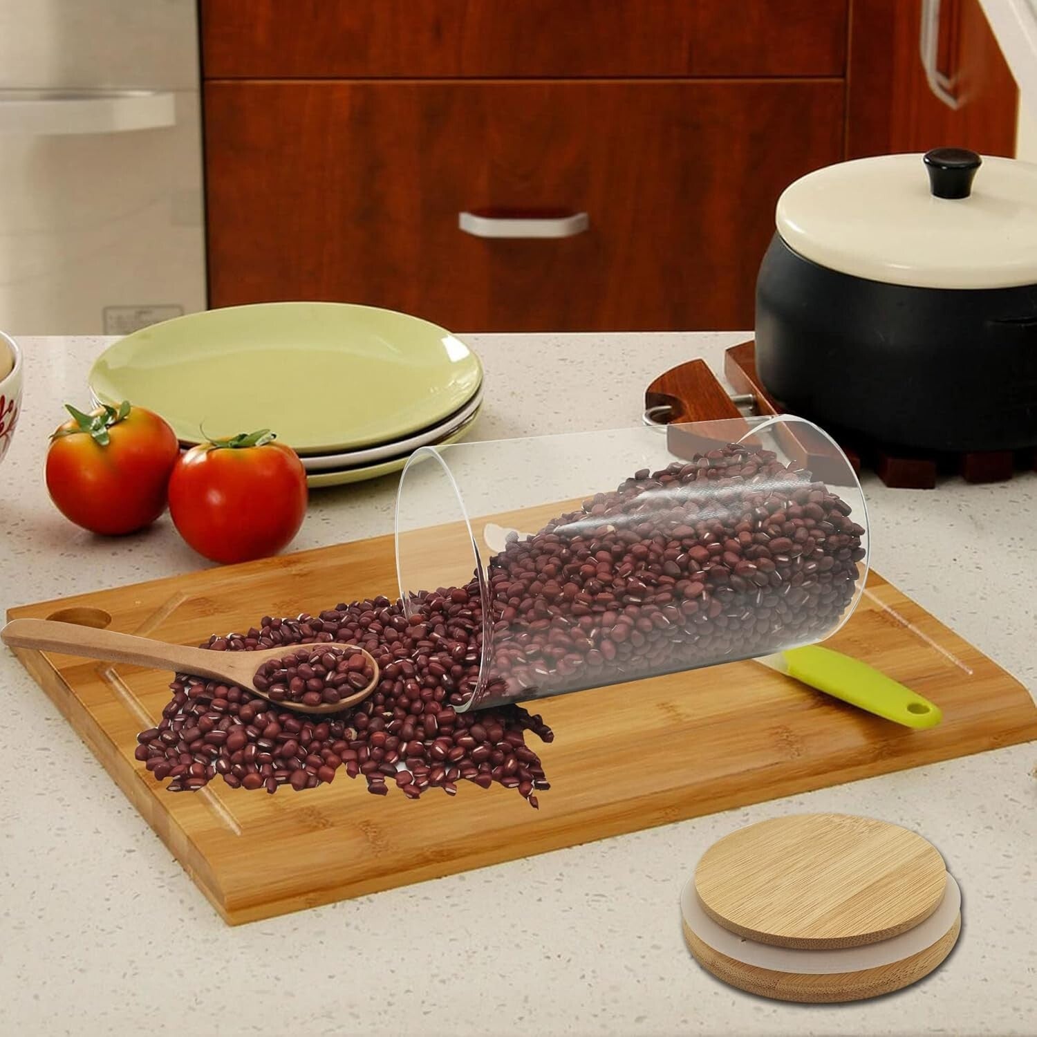 Airtight 27oz Glass Food Jars - 6 Bamboo-Lid Containers with Spoons Included